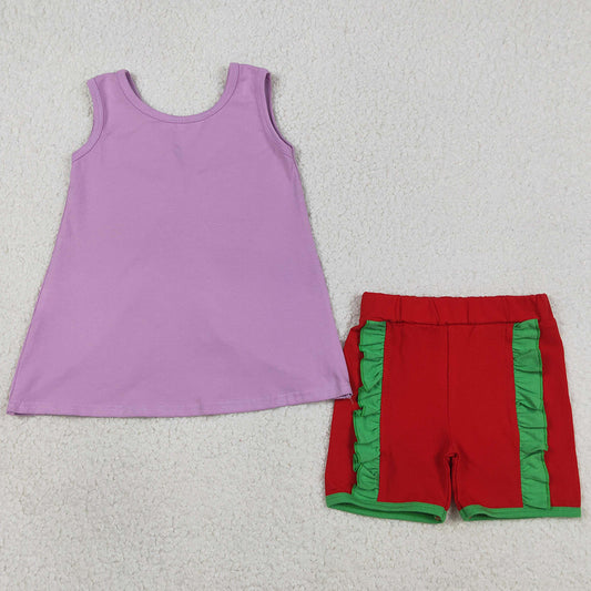 Baby Girls Clothes Purple Sleeveless Back Bows Tunic Red Shorts Clothes Sets GSSO3465