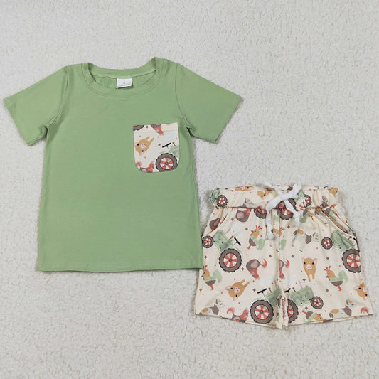 Baby Boys Clothes Farm Pocket Top Chicks Pigs Shorts Sets BSSO1460 5.27