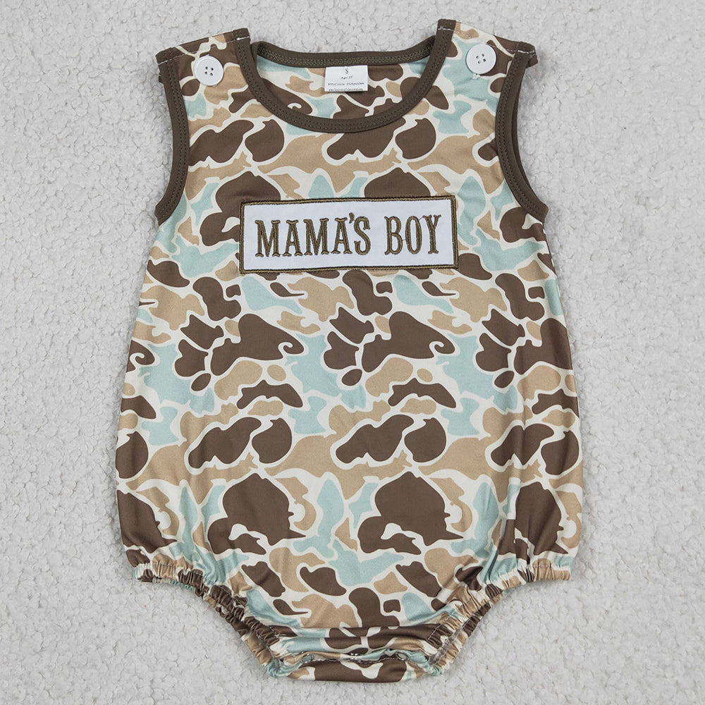 Boys Rompers Embroidery Mama's Boy Sleeveless Southern Khaki Camo Rompers SR3907