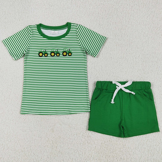 Embroidery Baby Boys Clothes Green Farm Trucks Tops Pockets Shorts Clothes Sets BSSO1374 6.9