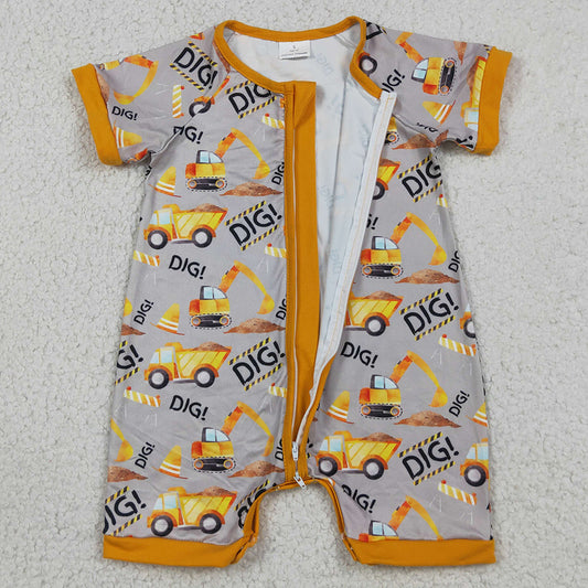 Baby Boys Rompers Short Sleeve Digger Excavators Summer Zip Rompers SR0844