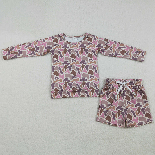 Baby Girls Clothes Long Sleeve Southern Camo Top Pockets Shorts Clothes Sets GLS0091