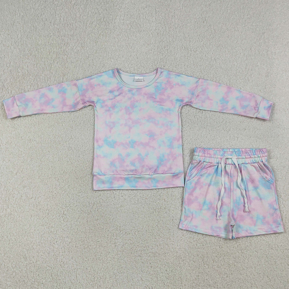 Baby Girls Clothes Colorful Tie-dye Camo Top Pockets Shorts Clothes Sets GLS0094