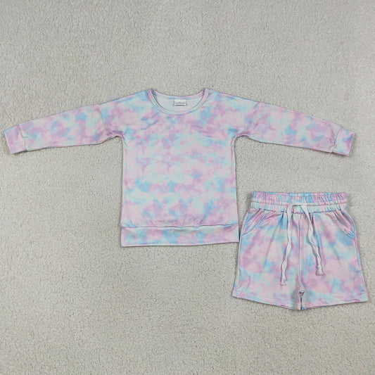 Baby Girls Clothes Colorful Tie-dye Camo Top Pockets Shorts Clothes Sets GLS0094