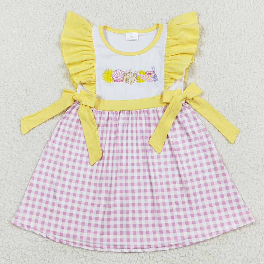 Baby Girls Dress Embroidery Beach Flutter Sleeve Summer Bows Knee Length Dresses GSD0600