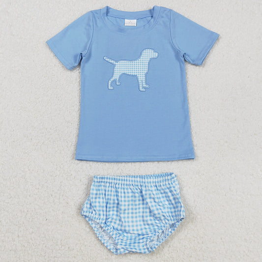 Baby Boys Clothes Blue Shirts Embroidery Dog Top Bummies Sets GBO0470 9.2
