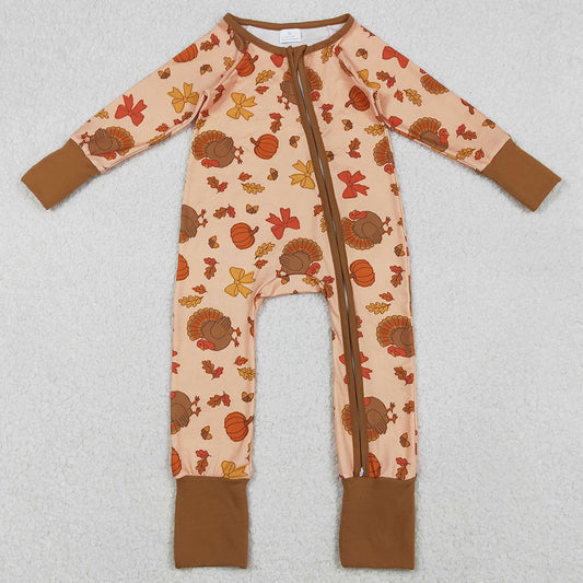 Baby Girls Rompers Bows Turkey Pumpkins Thanksgiving Two Way Zip Convertible Rompers LR2689 10.21