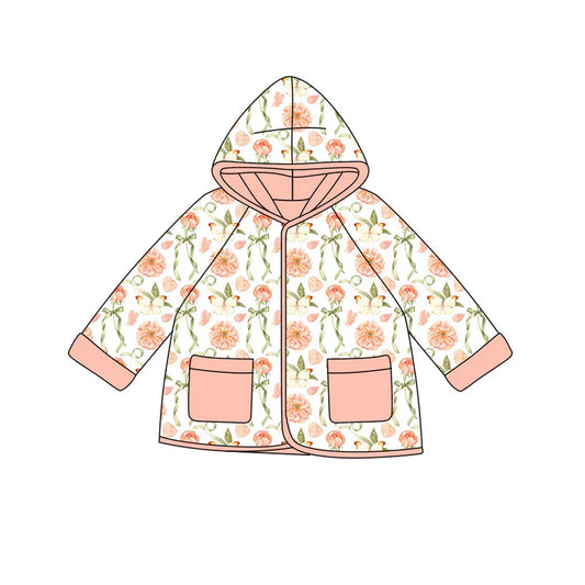 Preorder(moq 5) Baby Girls Pink Flowers Butterfly Pockets Zipper Hoodies Jacket Top 10.9