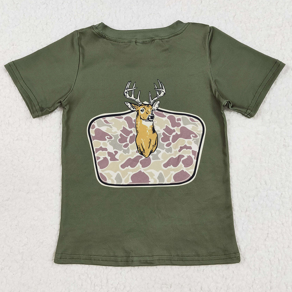 Baby Boys Clothes Shirts Green Deer Camo Short Sleeve Tee Shirts Tops BT1148