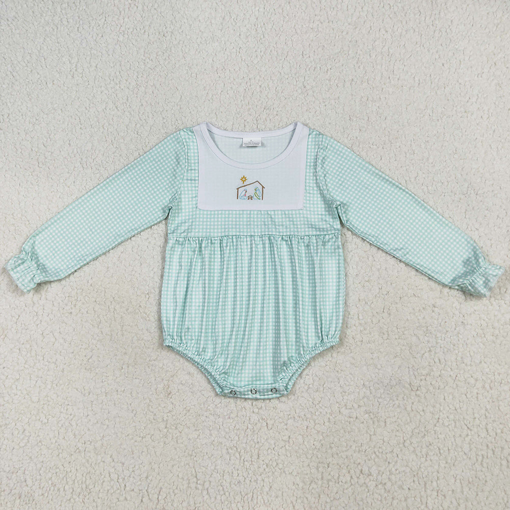 Baby Girls Rompers Plaid Christmas Jesus Embroidery Rompers LR2265 7.7