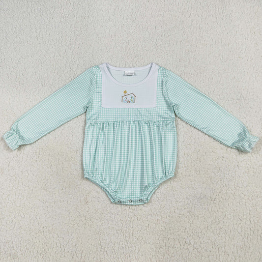 Baby Girls Rompers Plaid Christmas Jesus Embroidery Rompers LR2265 7.7