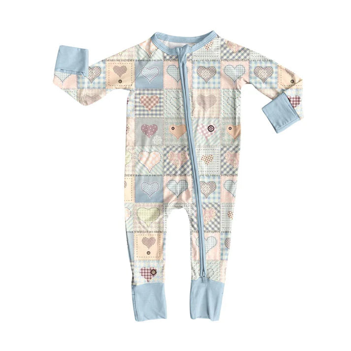 Preorder (moq 5)Baby Girls Flowers Hearts Checked Valentine Zipper Footie Rompers 10.23
