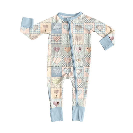 Preorder (moq 5)Baby Girls Flowers Hearts Checked Valentine Zipper Footie Rompers 10.23