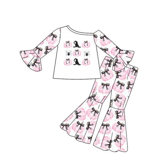 Preorder(moq 5) Baby Girls Halloween Pumpkins Bows Top Bell Pants Outfits Sets 8.7