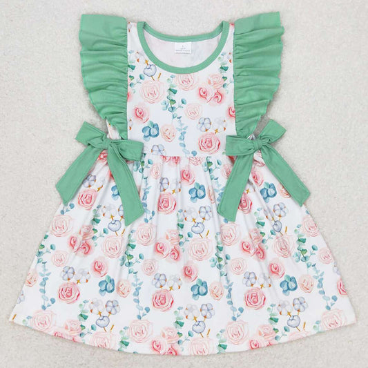 Baby Girls Dress Flowers Ruffle Bows Knee Length Dresses GSD1071