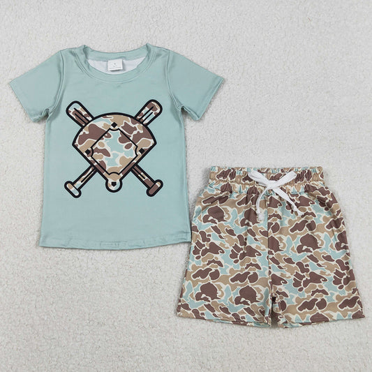 Baby Girls Clothes Green Camo Baseball Top Pockets Shorts Clothes Sets BSSO1590 11.17