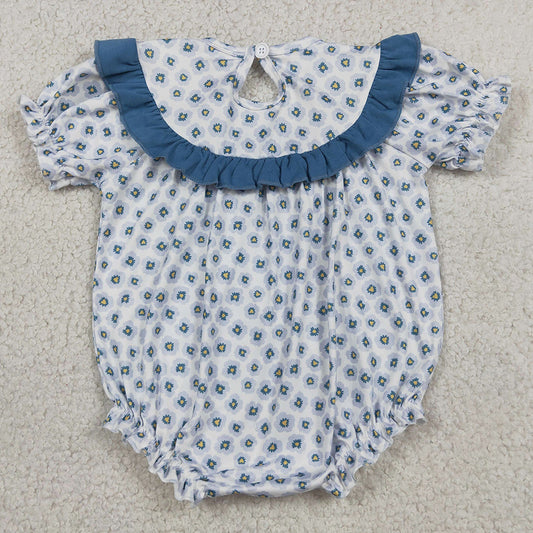 Baby Girls Rompers Smocked Daddy's Girl Blue Flowers Ruffle Rompers SR4141