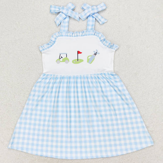 Baby Girls Dress Golf Blue Checkered Straps Knee Length Dresses GSD0907