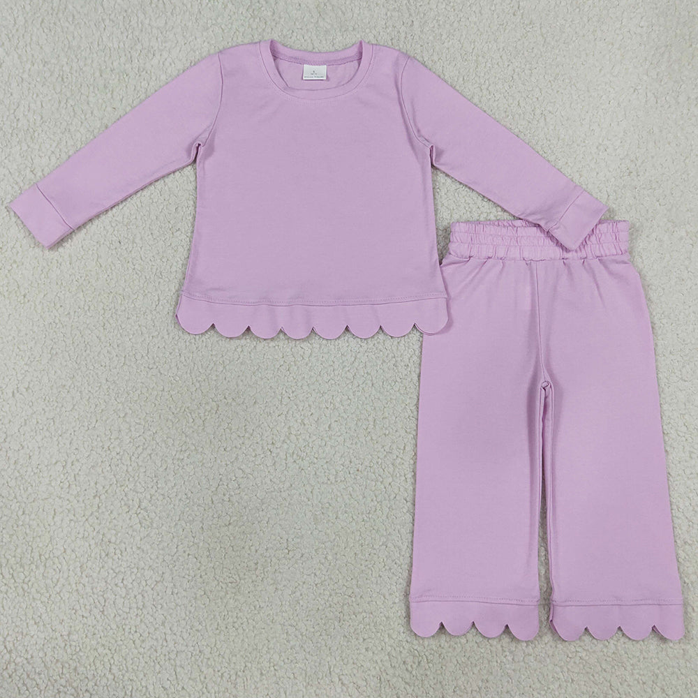 Baby Girls Clothes Lavender Long Sleeve Top Pants Scallop Pajamas Clothes Sets GLP3289