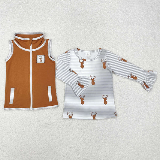 Baby Girls Clothes Tops Deers Hunting Tops Vest 2pcs Sets GT0742