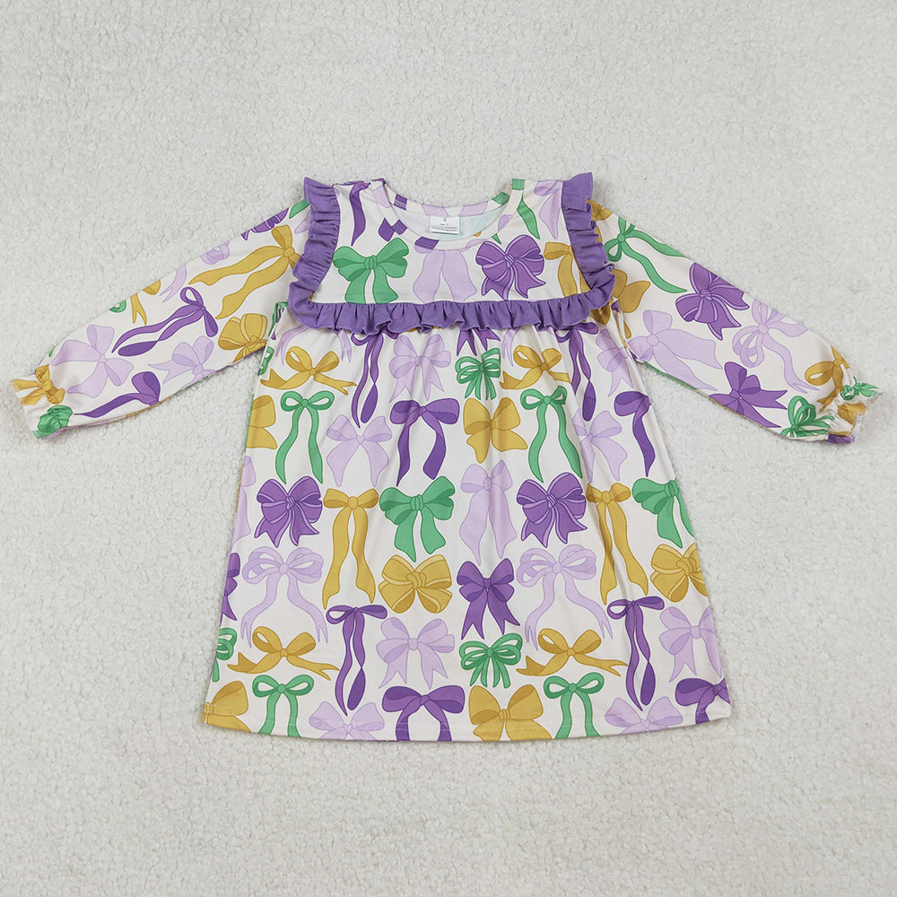 Baby Girls Dress Mardi Gras Bows Ruffle Sleeve Knee Length Dresses GLD1295 10.1
