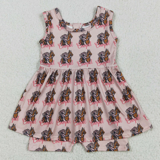 Baby Girls Jumpsuits Pink Sleeveless Horses Rodeos Cowgirl Jumpsuits SR3072 5.1