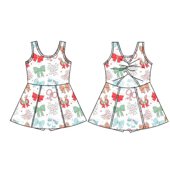 Preorder (moq 5)Baby Girls Sleeveless Candy Cane Bows Shorts Knee Length Dresses 7.16