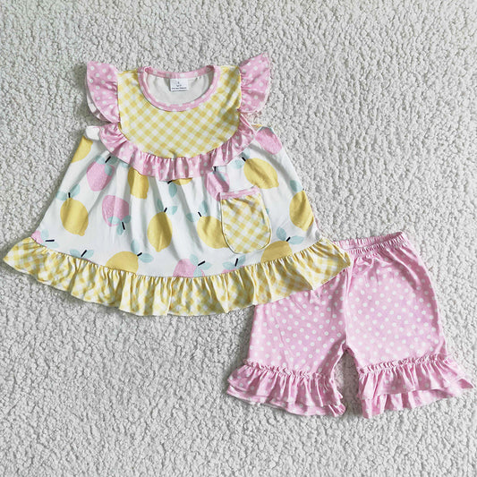 Fashion Baby Girl Clothes Set Peach Print Cute Little Girls Summer Clothing GSSO0073