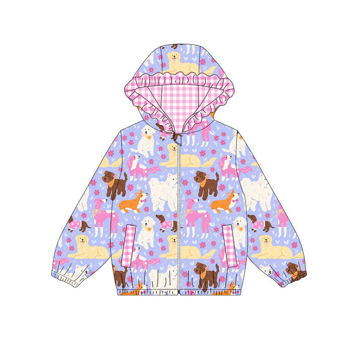 Preorder (moq 8)Baby Girls Flowers Dogs Pockets Zipper Valentine Ruffle Hoodies Jackets Top 9.19