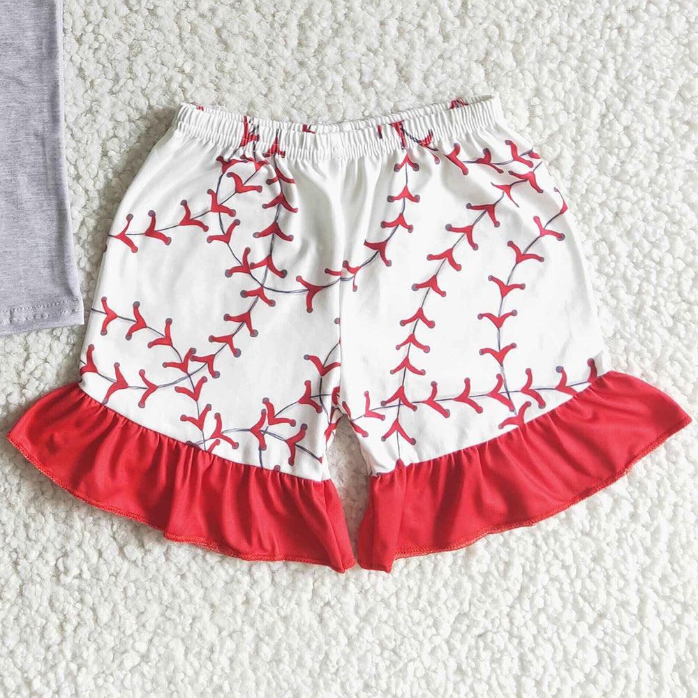 Fashion Baby Girls Clothes Set Baseball Girls Summer Clothes Short Sleeve Ruffle Shorts Set GSSO0018