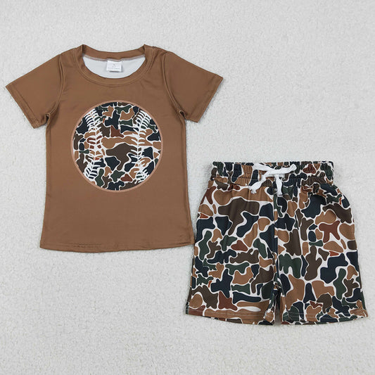 Baby Boys Clothes Dark Brown Camo Baseball Top Shorts Team Clothes Sets BSSO1597 12.3