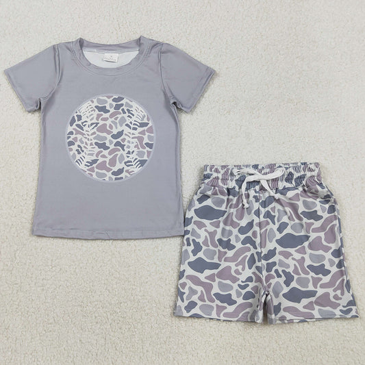 Baby Boys Clothes Light Grey Camo Baseball Top Pockets Short Team Clothes Sets BSSO1598 12.3
