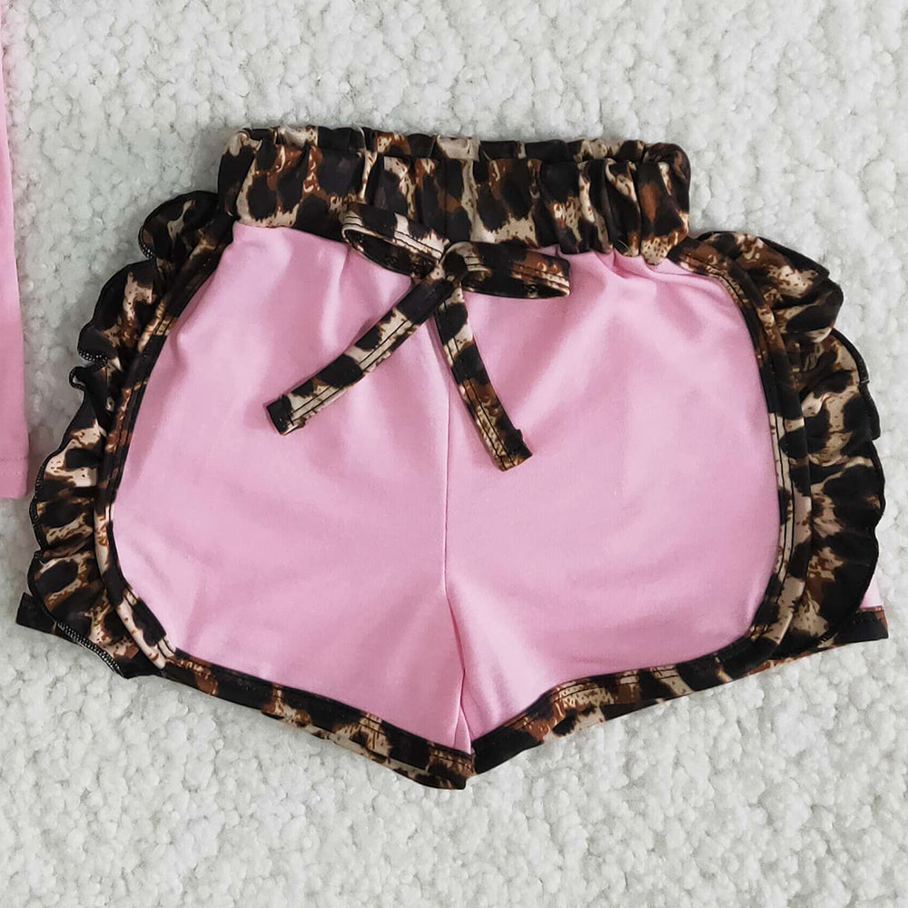 Summer Baby Girl Clothes Leopard T-shirt Ruffle Shorts Sets C1-21