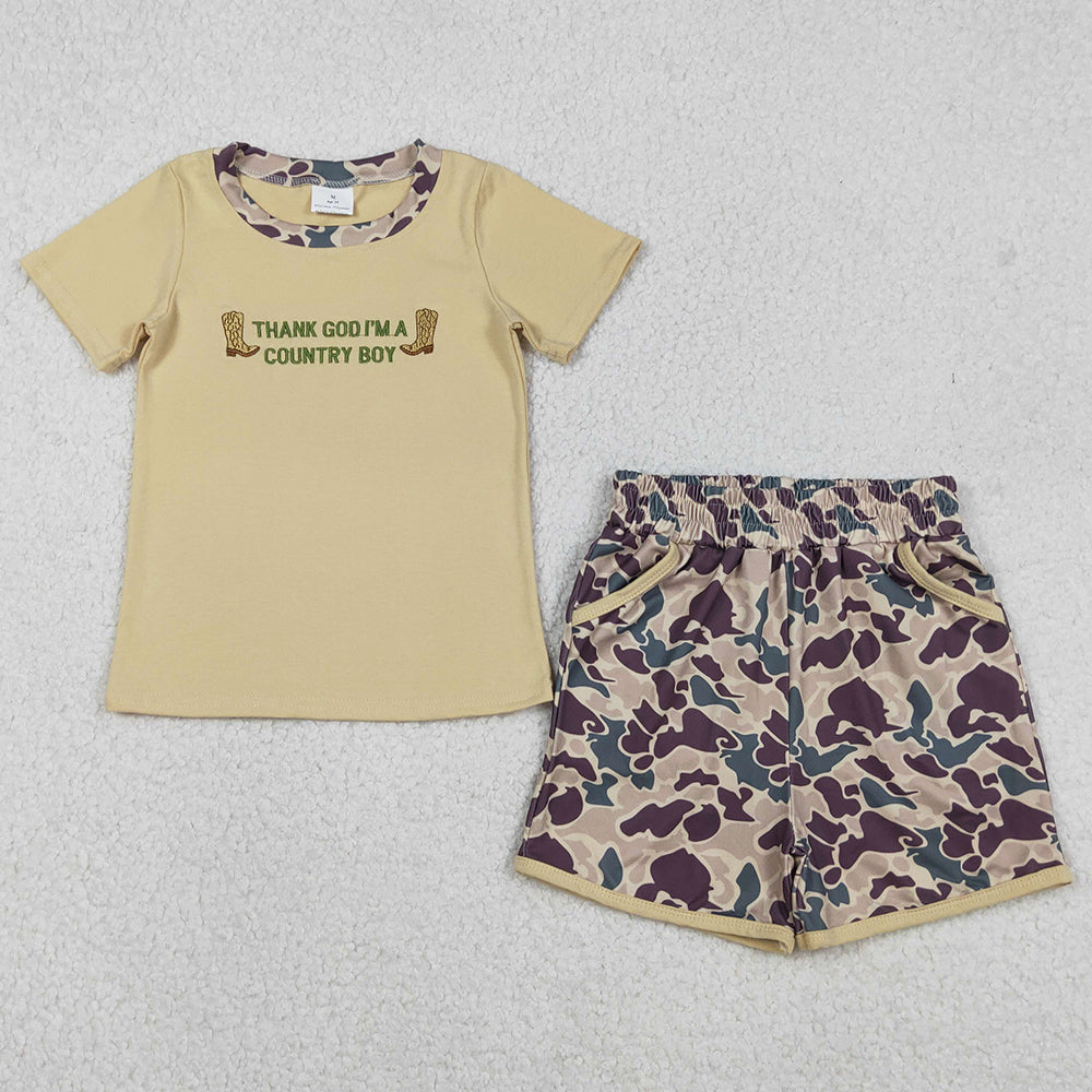 Boutique Baby Boys Clothes Embroidery Country Boy Boots Top Camo Pockets Shorts Western Clothes Sets BSSO1577 12.8