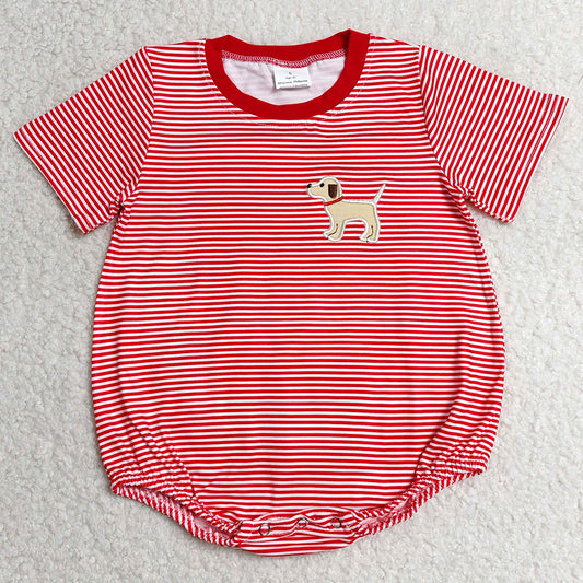 Baby Boys Rompers Embroidery Dog Red Stripes Short Sleeve Rompers SR2286