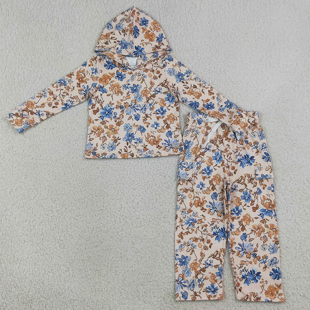 Baby Girls Clothes Colorful Flowers Hoodies Pockets Straight Pant Fall Clothes Sets GLP3323