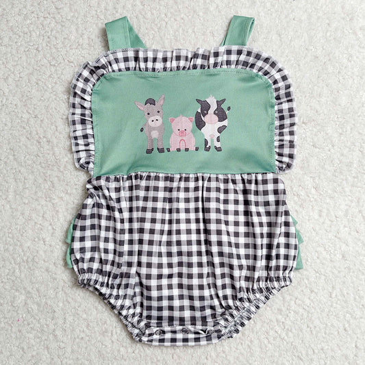 Baby Girls Rompers Strap Farm Checked Ruffle Rompers SR3866