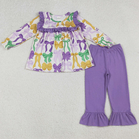 Baby Girls Clothes Mardi Gras Bows Tunic Tops Ruffle Pants Clothes Sets GLP2822 10.1