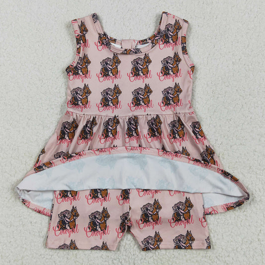 Baby Girls Jumpsuits Pink Sleeveless Horses Rodeos Cowgirl Jumpsuits SR3072 5.1