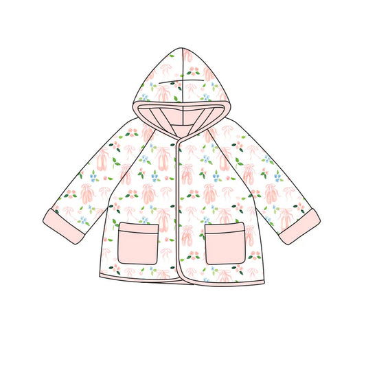 Preorder(moq 5) Baby Girls Pink Bows Shoes Flowers Pockets Zipper Hoodies Jacket Top 10.9