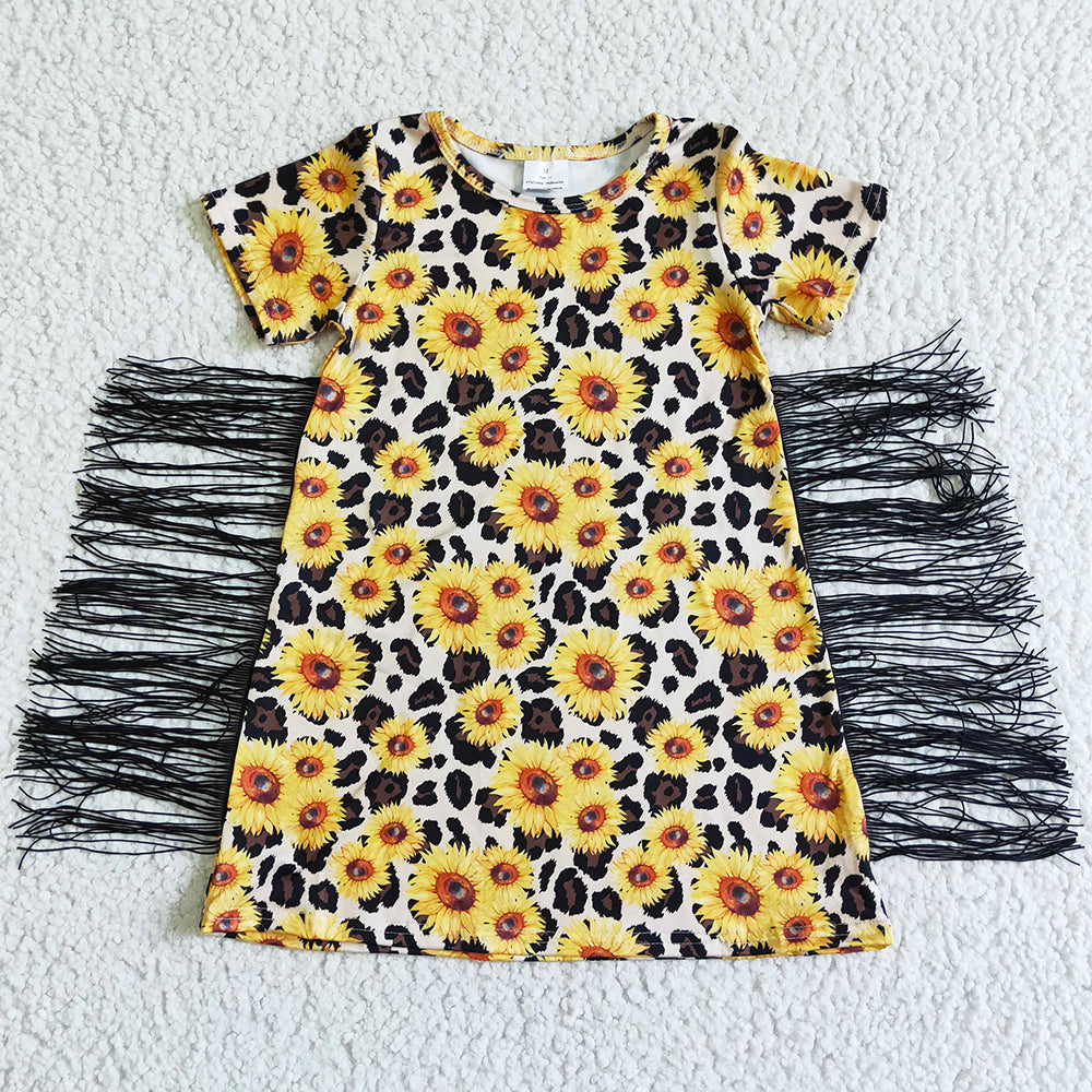 Fashion Toddler Girl Dress Sunflower Summer Kids Girl Dresses with Tassel GSD0055