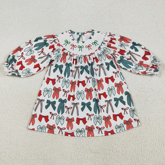 Baby Girls Dress Christmas Colorful Bows Smocked Knee Length Dresses GLD1028 7.9