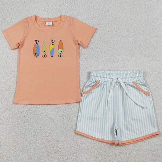 Baby Boys Clothes Embroidery Fishing Shirts Stripe Pockets Shorts Hunting Clothes Sets BSSO1606 12.22