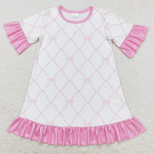 Baby Girls Dress Pink Bows Ruffle Knee Length Dresses GSD1409