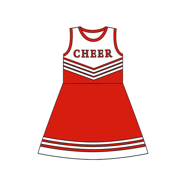 Preorder (moq 5)Baby Girls Red Cheer Team Knee Length Dresses 8.12
