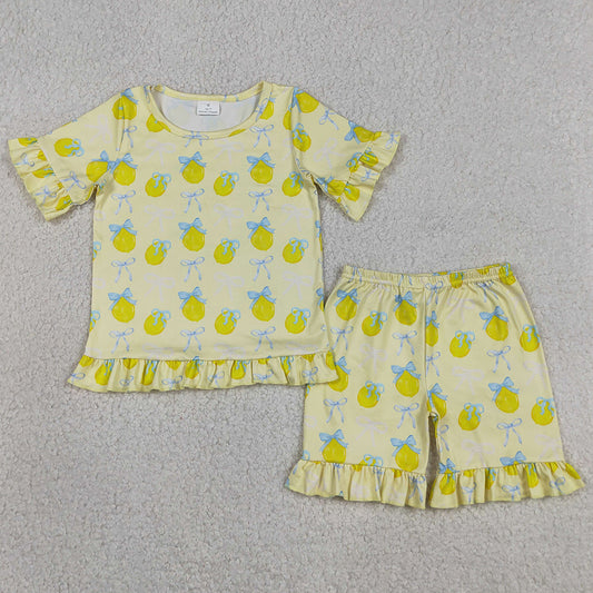 Baby Girls Clothes Bows Lemons Top Ruffle Shorts Pajamas Clothes Sets GSSO3326