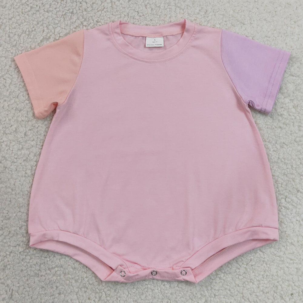 Baby Girls Rompers Pink Lavender Patchwork Short Sleeve Romper SR4156