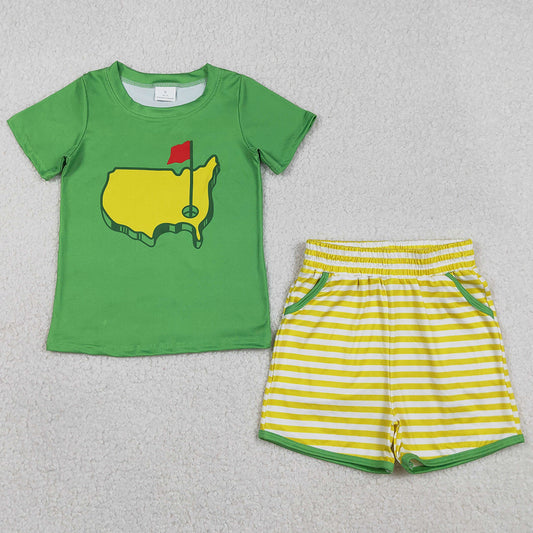 Baby Boys Clothes Green Golf Flags Top Pockets Stripe Shorts Clothes Sets BSSO1673 1.2