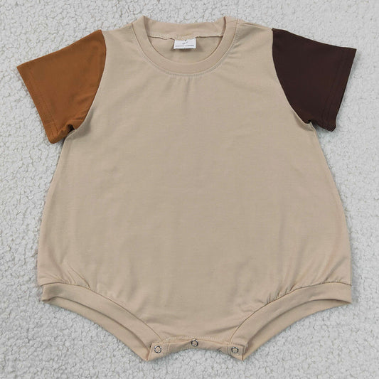 Baby Boys Rompers Khaki Brown Patchwork Short Sleeve Romper SR4157