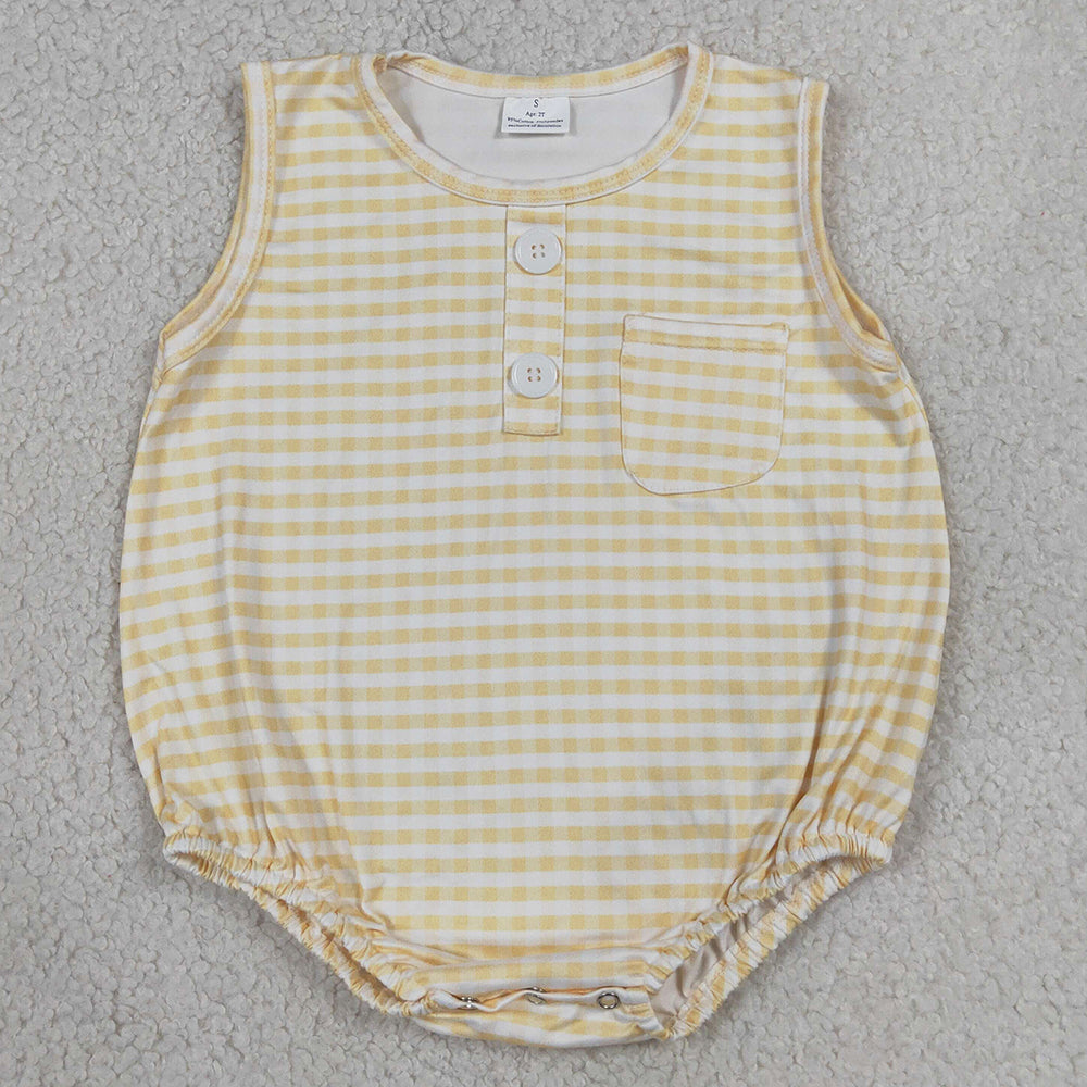 Baby Boys Rompers Sleeveless Yellow Checked Button Pocket Rompers SR4236